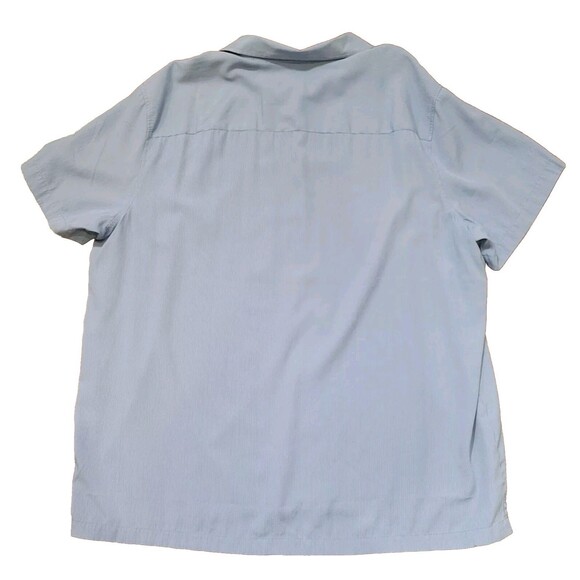 Button Up Short Sleeve Shirt Mens XXL Blue & White Micro Striped Collared Basic - Picture 2 of 7